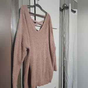 blush pink lattice baxk sweater